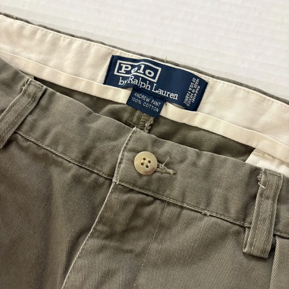 VTG Polo Ralph Lauren Andrew Pant Chinos Men 33x30 Olive Green Pleated Classic